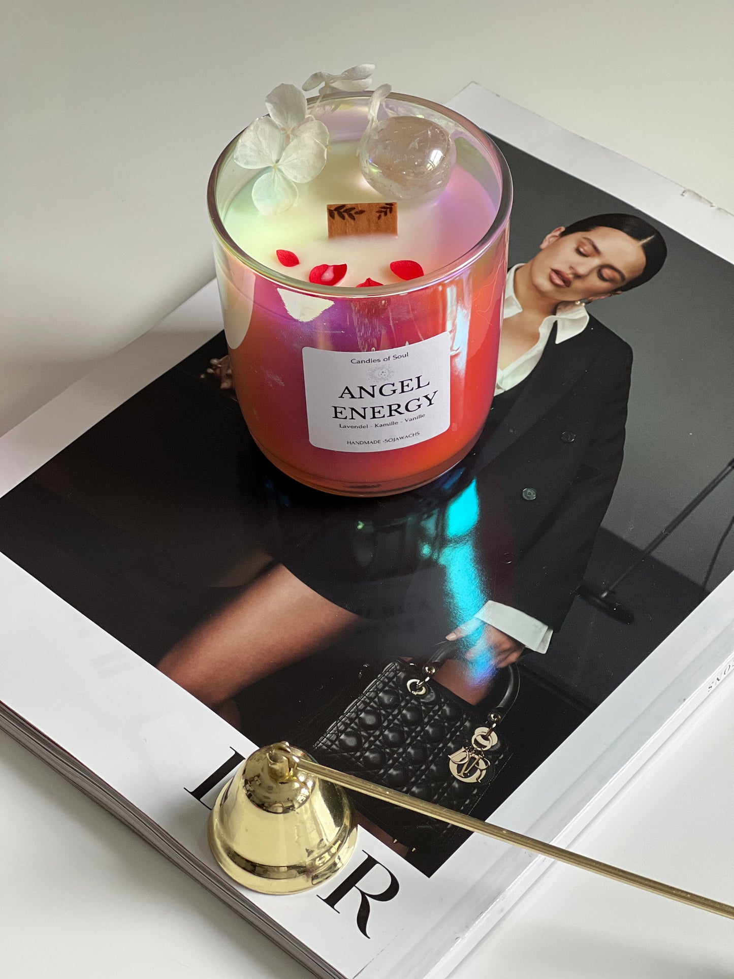 Kristallkerze Angel Energy mit Holzdocht