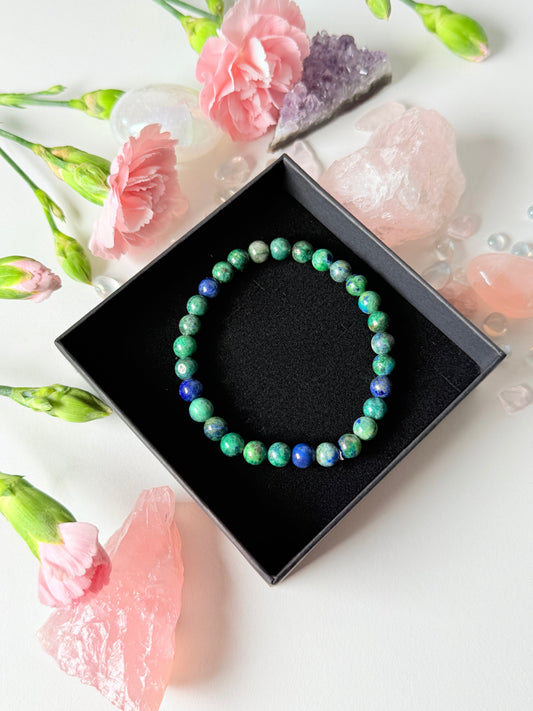 Spirituelles Azurit-Malachit Kugelarmband – handgefertigter Schmuck für Damen und Herren