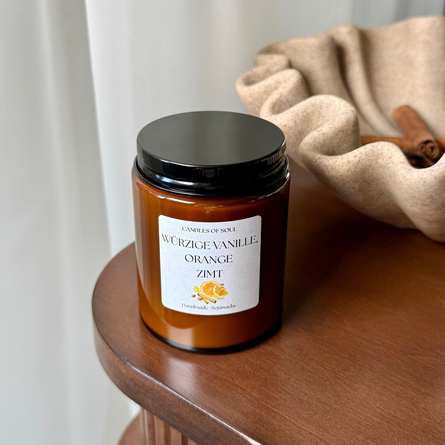 Natürliche Kerze Vanille Orange Zimt – ideales Geschenk, 140ml