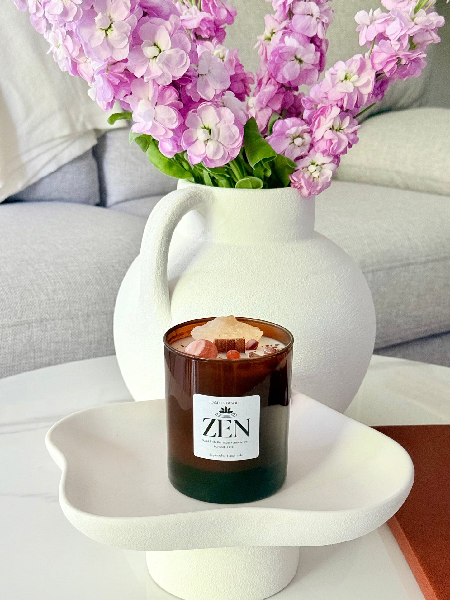 Kristallkerze ZEN mit Edelsteinen