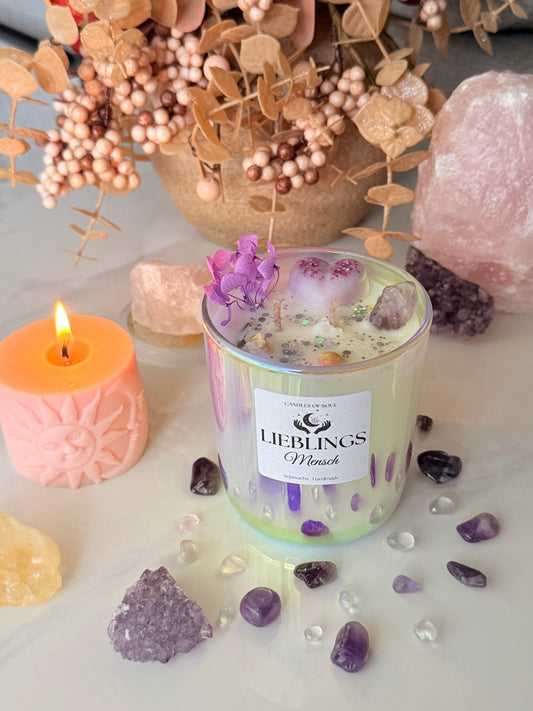 Kristallkerze Duftkerze Lieblingsmensch Sojawachs, Amethyst & Herbstduft