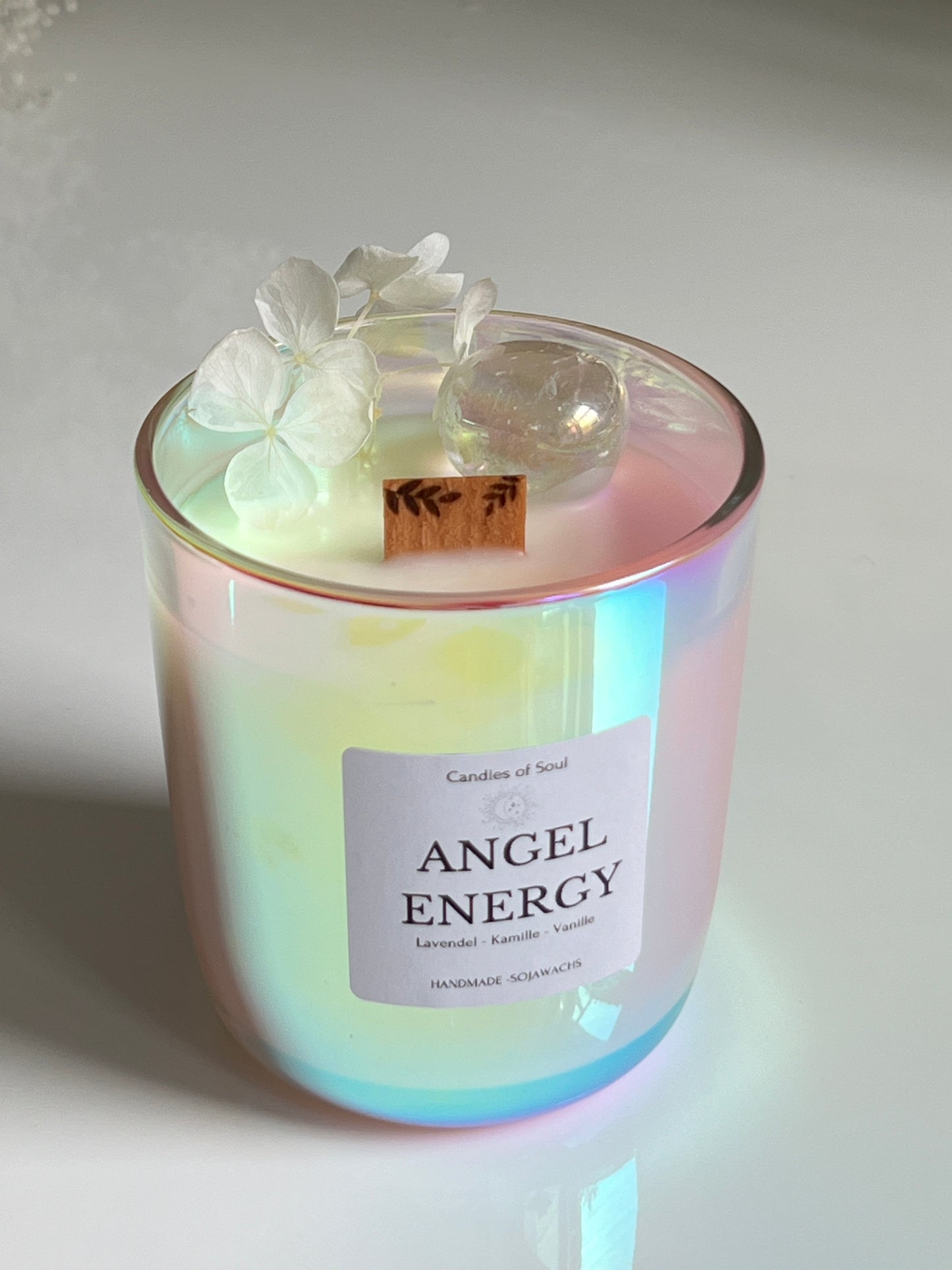 Kristallkerze Angel Energy mit Holzdocht