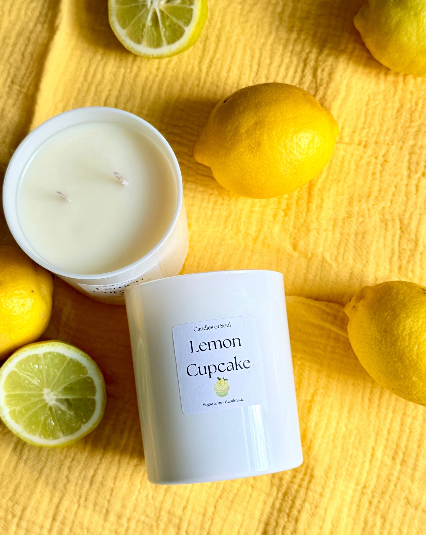 Lemon Cupcake Duftkerze aus Sojawachs mit frischem Zitronenduft – handmade & vegan