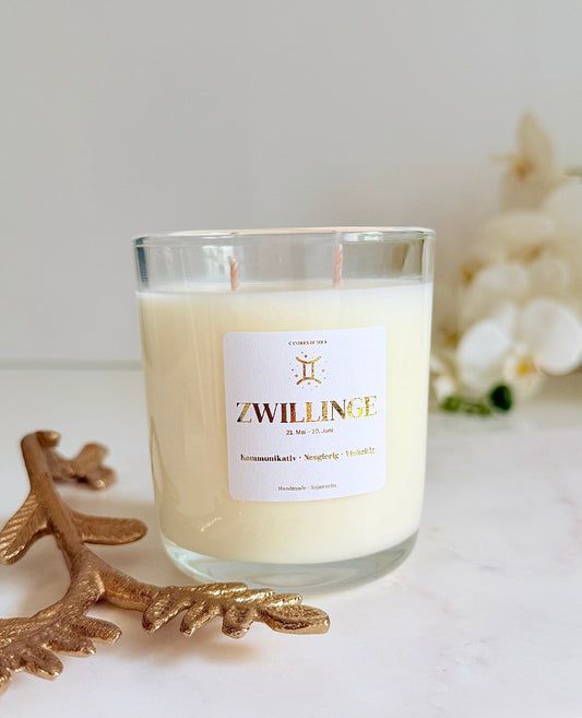 Sternzeichen Kerze Zwillinge mit zwei Dochten und minimalistischem Zodiac Design