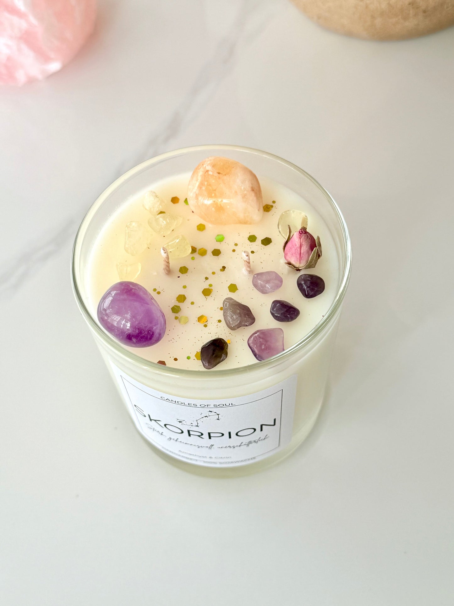 Detailfoto Kristallkerze Amethyst Citrin – Skorpion Edition, Spiritualität Geschenk Berlin