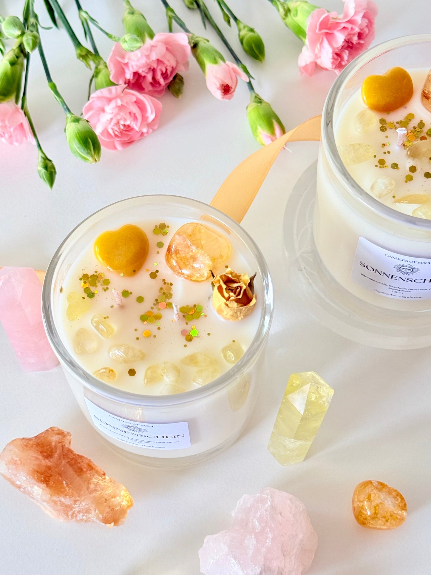 Vegane Sojawachskerze mit Citrin und frischem Sommerduft – ideal für Self-Care