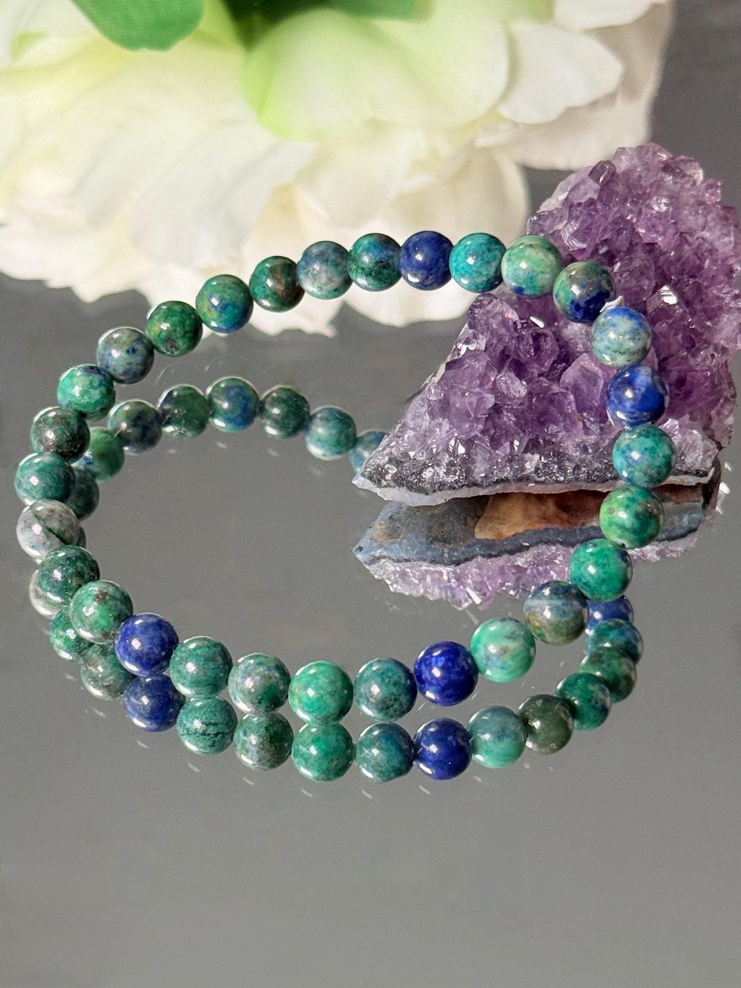 Armband Azurit Malachit  6mm – Kugelarmband Blau-Grün | Handgefertigter Edelstein-Schmuck