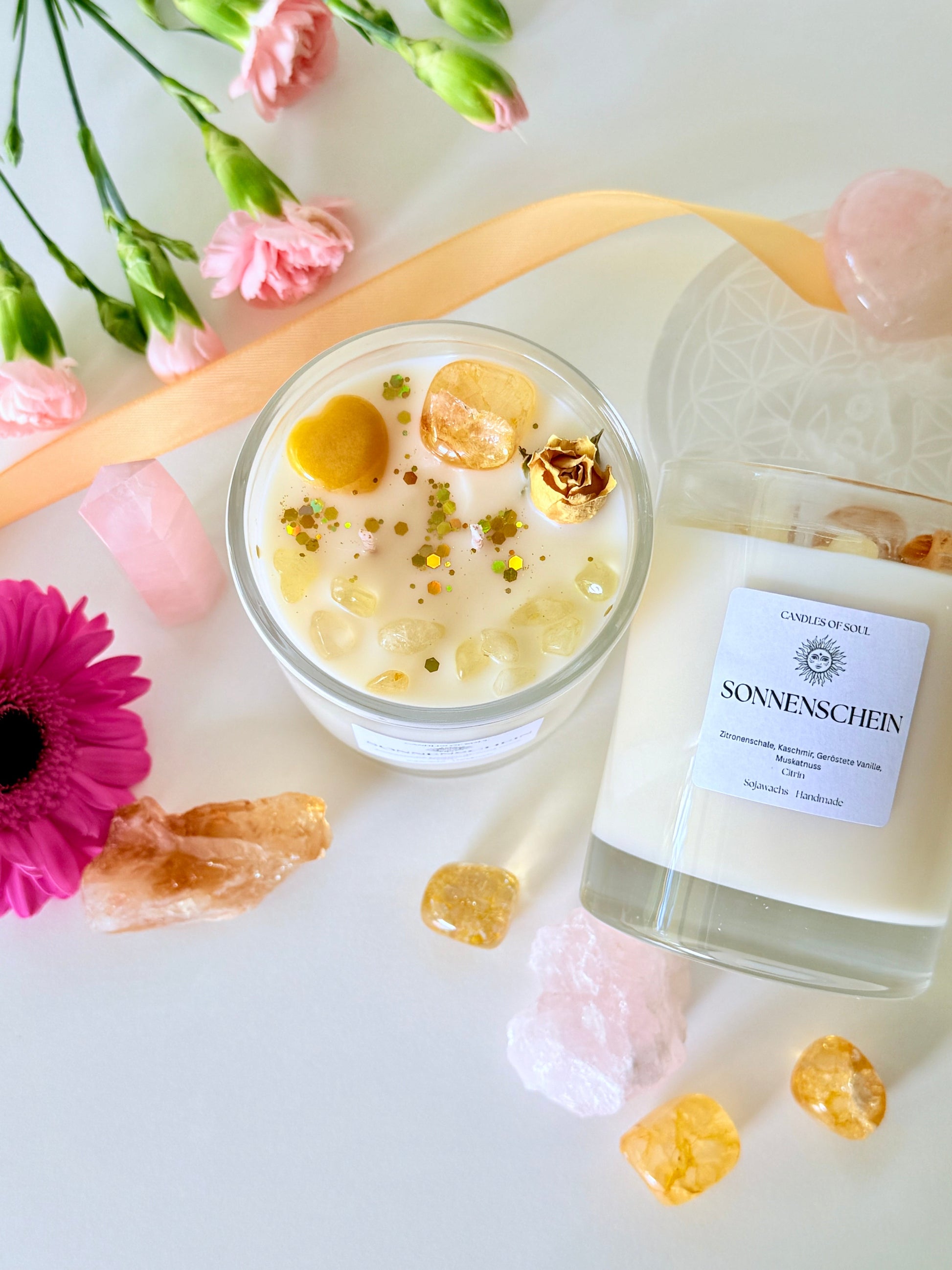 Duftkerze SONNENSCHEIN mit Citrin, Vanille, Kaschmir & Moschus