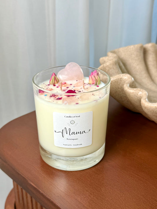 Kristallkerze  MAMA mit Rosenquarz