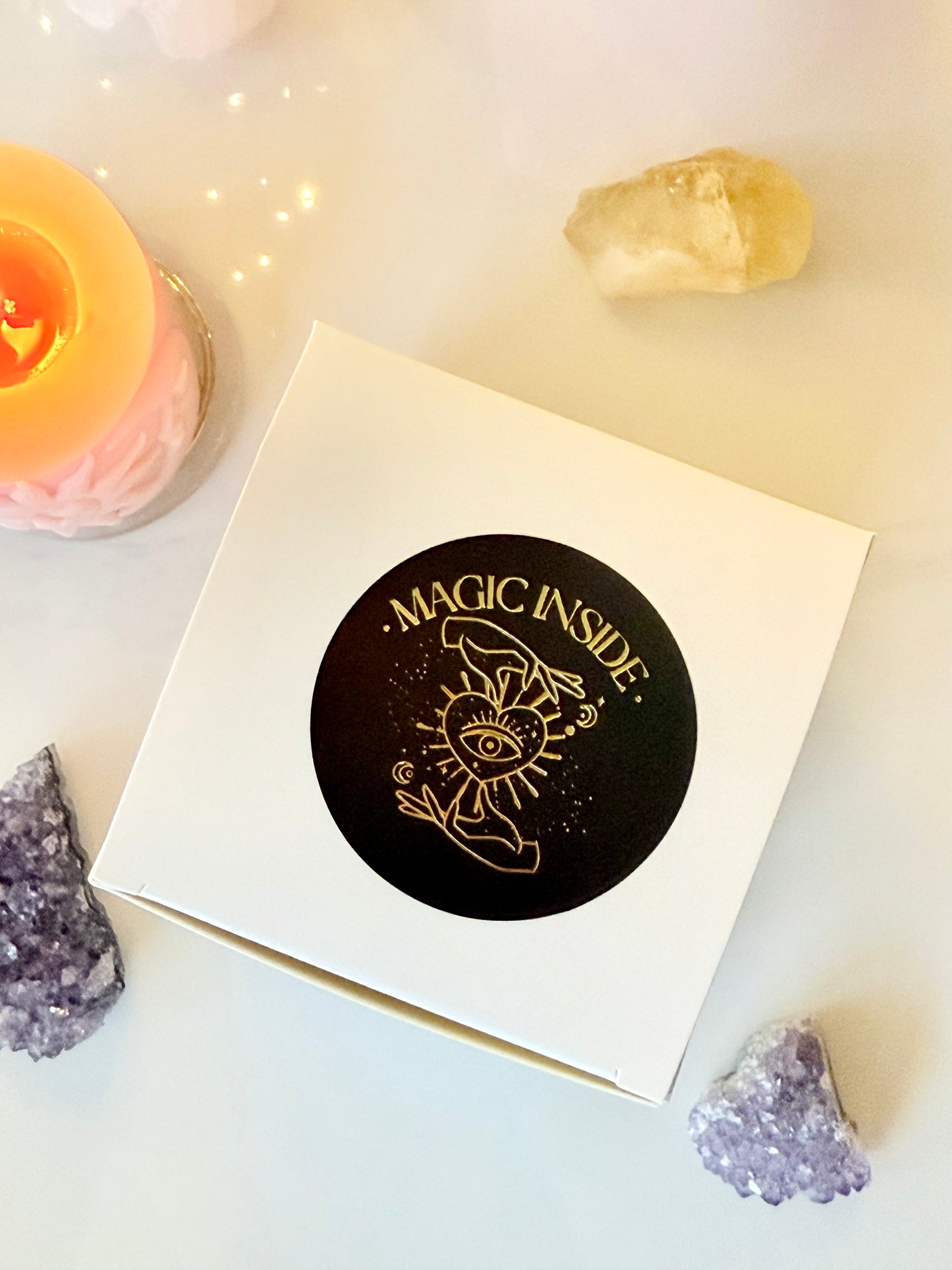 Schütze Sternzeichen Kristallkerze | Citrin & Amethyst | Handgemachtes Sojawachs