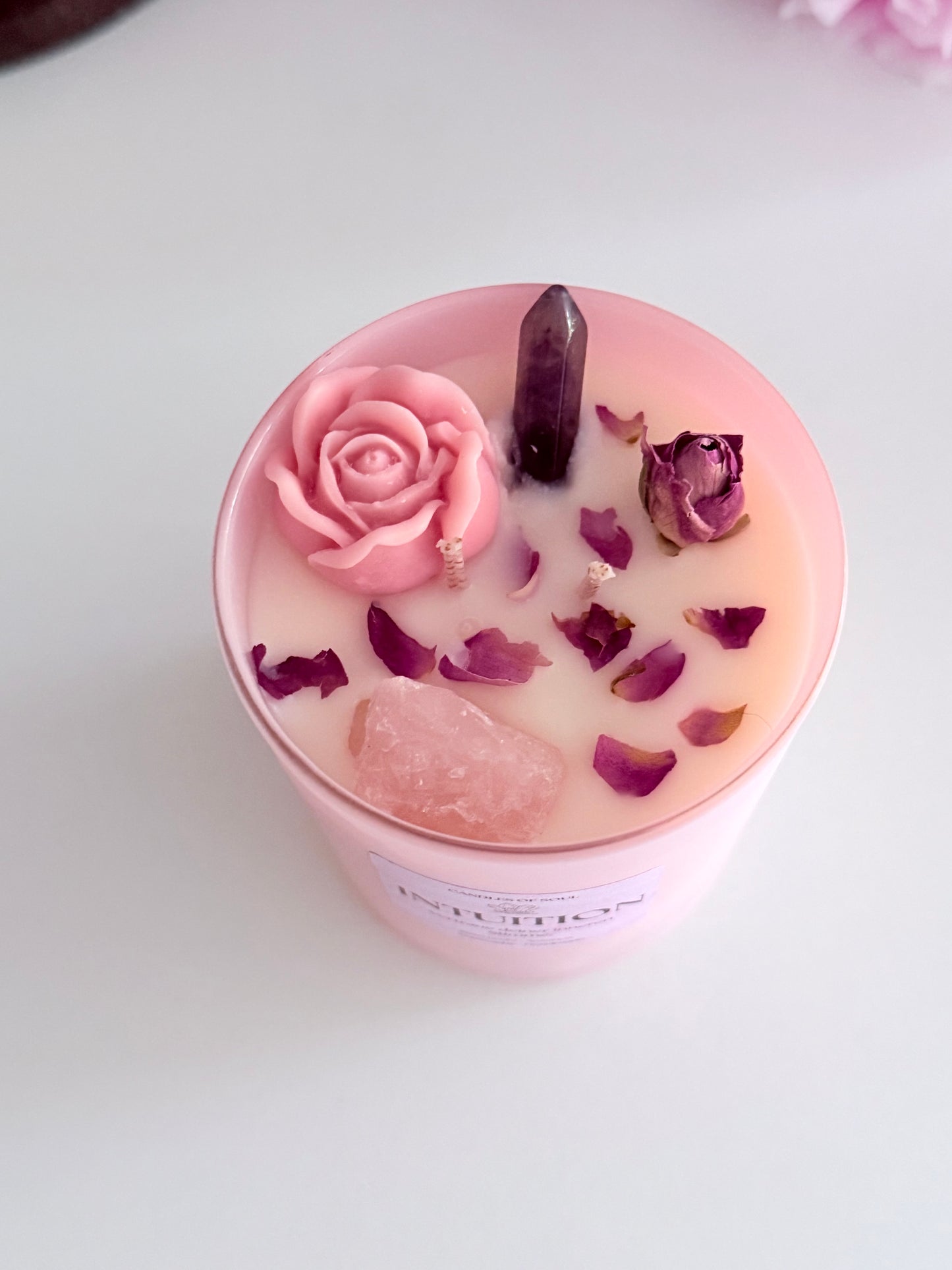 Intuition – Spirituelle Sojawachs Kerze mit Amethyst (Meditation & Ruhe)