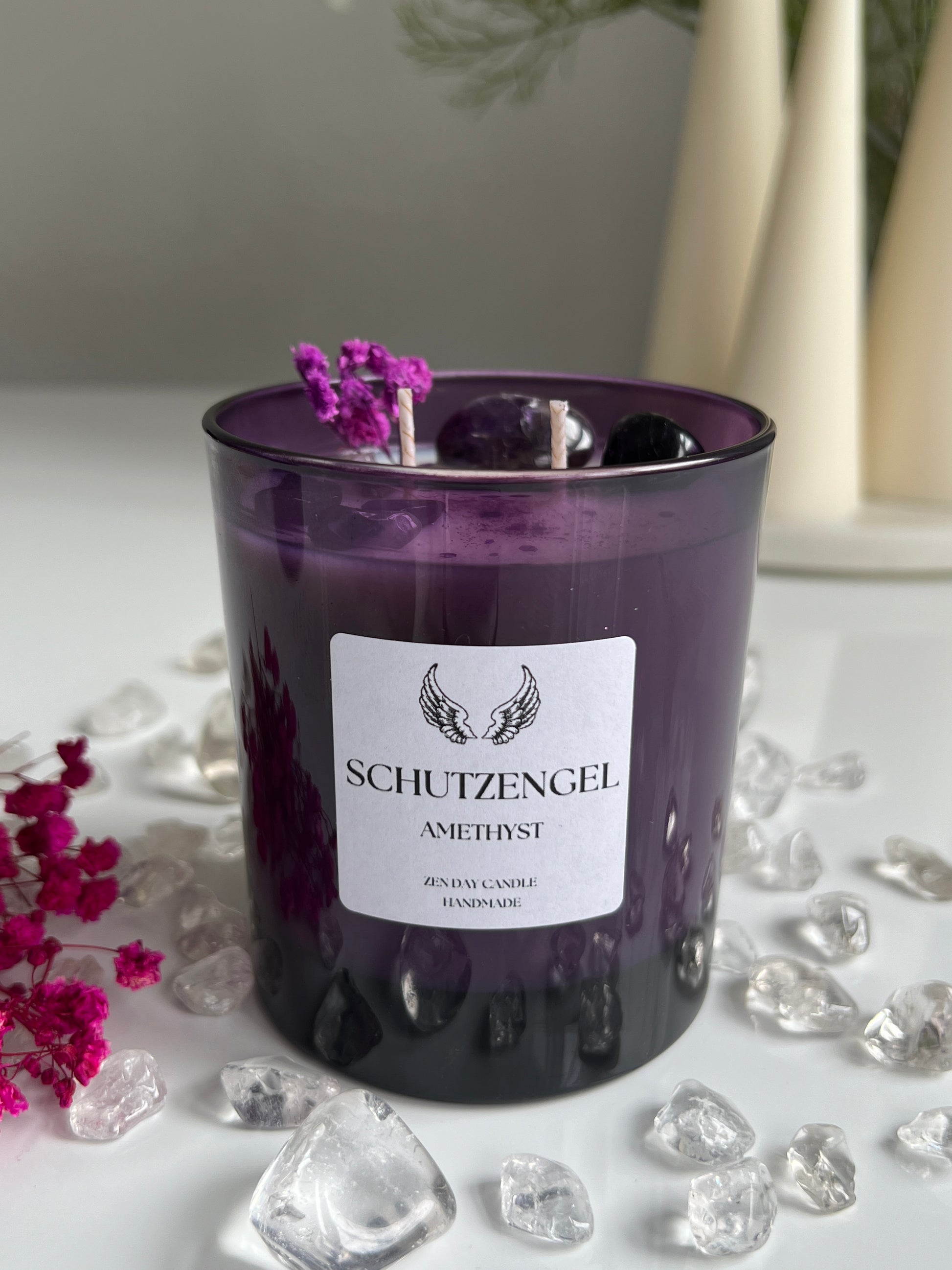 Kristallkerze Schutzengel mit Amethyst