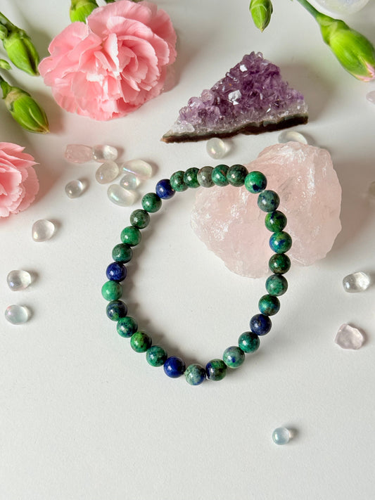 Blau-grünes Edelsteinarmband aus stabilisiertem Azurit Malachit – Chakra-Schmuck