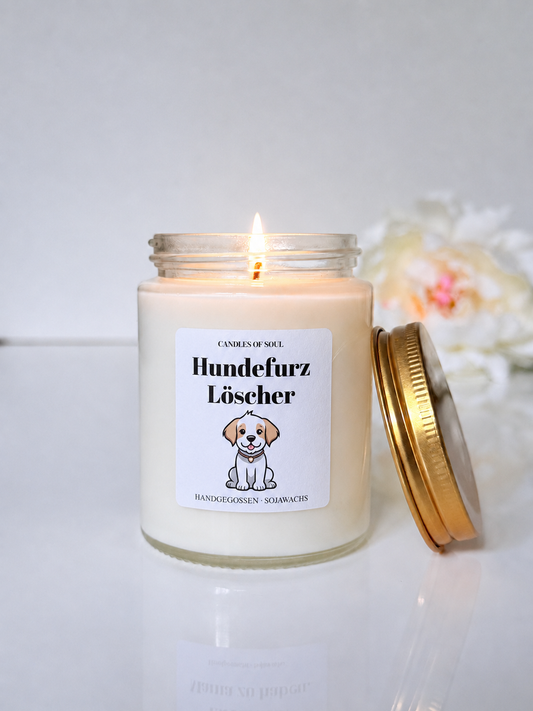 Brennende Hundefurz-Löscher-Duftkerze als lustiges Geschenk für Hundebesitzer und Hundeliebhaber.